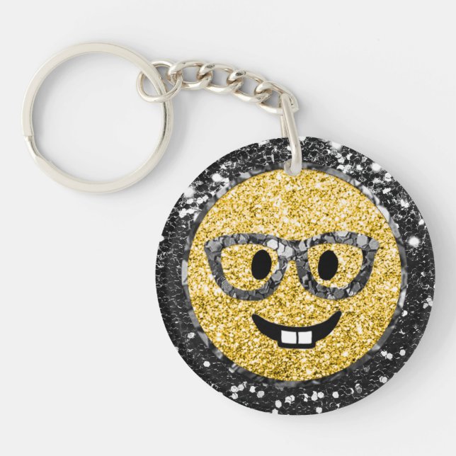 *~* AP40 Intelligent Glasses Nerd  Emoji Glitter   Keychain (Front)