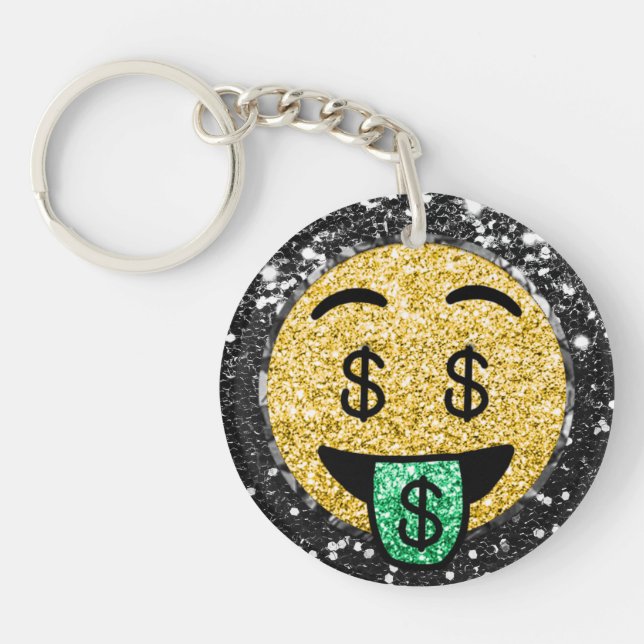 *~* AP40 LUCKY Dollar Signs Green Emoji Keychain (Front)