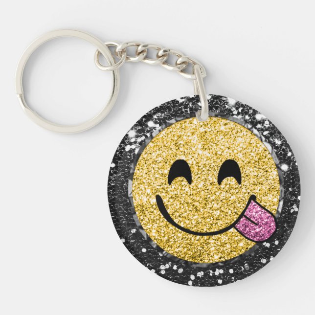 *~* AP40 Pink Tongue Side Flirting Emoji Keychain (Front)
