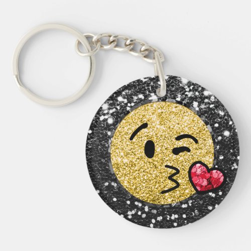  AP40 Red Heart QR Blow a Kiss Emoji Glitter  Keychain