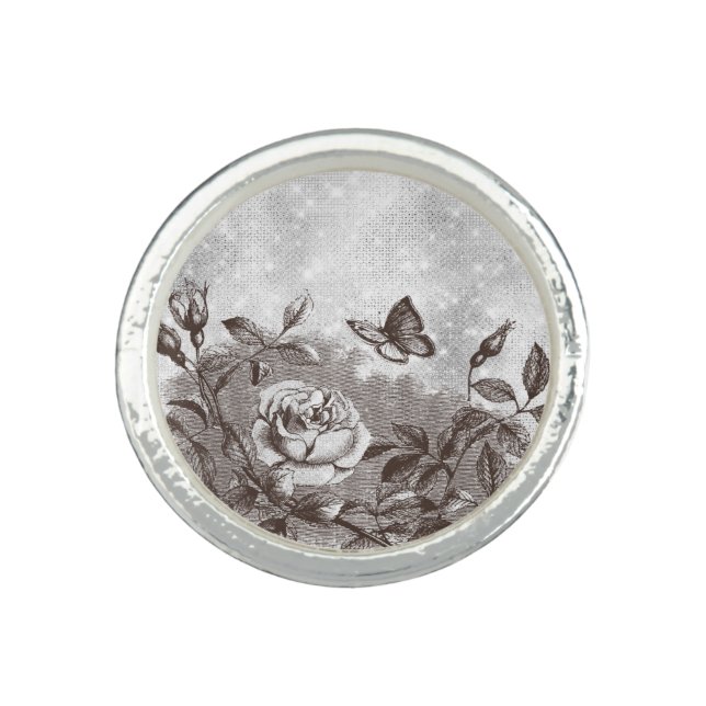 *~* AP40 Vintage Engraving Rose Butterfly Ring (Front)
