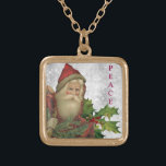*~* AP40 Vintage Santa and Holly PEACE Gold  Gold Plated Necklace<br><div class="desc">(search AP40 and AP44 for similar items ) * Energetically Enhanced Retro Vintage Saint Nick , ST Nick , Santa Claus , Said Nicholas , Jewelry With Intention (r) Holly and Red Berries / Berry / and saint Nick Nostalgic Old Fashioned Retro Antique Victorian Vintage Santa Claus Saint Nicholas and...</div>