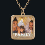 *~* AP42 FAMILY Photo Picture Gold Glitter  Gold Plated Necklace<br><div class="desc">SQUARE GOLD NECKLACE - GLITTER and White Block Letters (search id AP42 for similar designs on various products ) * Energetically Enhanced remembrance Keepsake memories memory family. Upload your family picture. Right now the text reads "FAMILY" A text area is available. Personalize Customize the font color , font size actual...</div>
