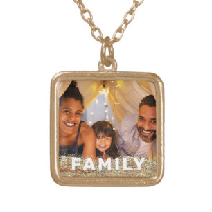 *~* AP42 FAMILY Photo Picture Gold Glitter  Plated Necklace