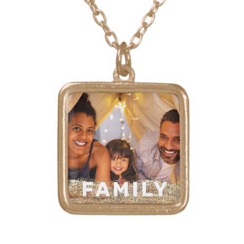 *~* AP42 FAMILY Photo Picture Gold Glitter  Plated Necklace