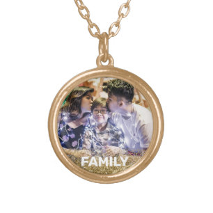 *~* AP42 FAMILY Photo Picture Image Glitter Gold Plated Necklace