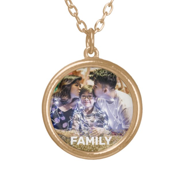 *~* AP42 FAMILY Photo Picture Image Glitter Gold Plated Necklace (Front)