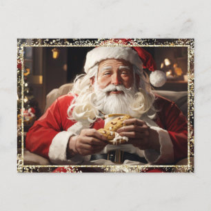 *~* AP44 Christmas Santa Cookies PHOTO Glitter Holiday Postcard