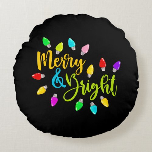 *~* AP44 Merry Bright colorful Christmas Lights Round Pillow