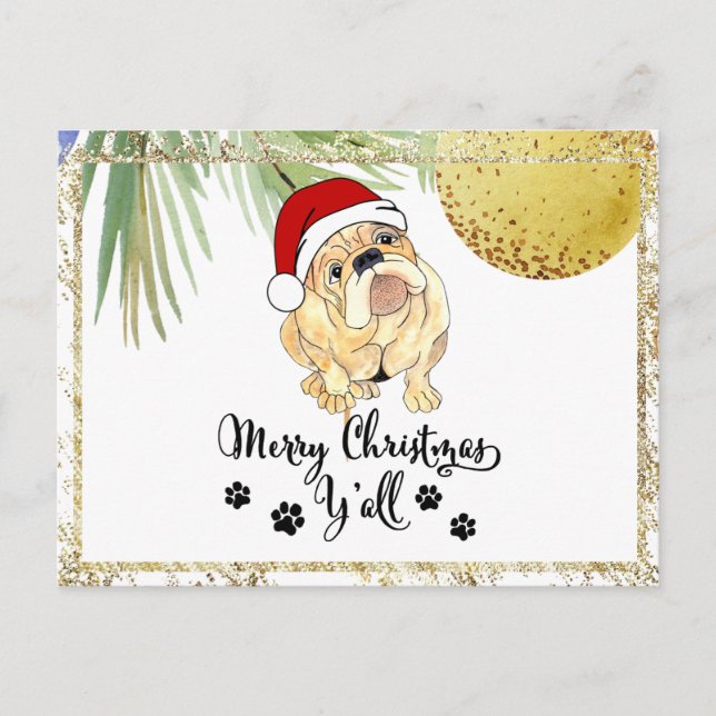 *~* AP44 Merry Christmas y'all PHOTO dog Holiday Postcard (Front)
