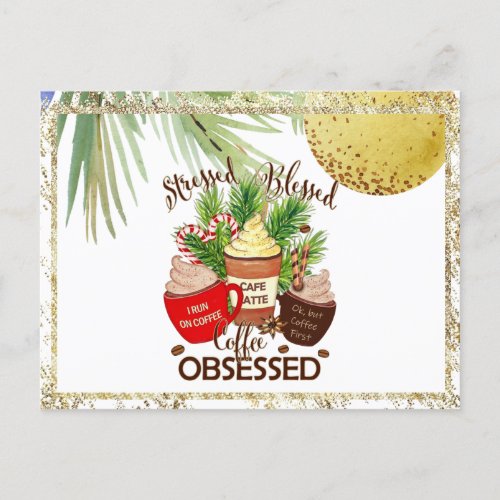  AP44 Stressed Blessed Coffee Christmas PHOTO  Holiday Postcard