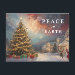 *~* AP44 Vintage Winter Scene Christmas PHOTO  Holiday Postcard<br><div class="desc">(search AP44 (Christmas Holiday ) and AP40 (jewelry) for similar items ) * Generic Old Fashioned Retro Vintage Classic Victorian Holiday Christmas painting of Winter outdoors scene with a decorated CHRISTMAS TREE as well as a Village area with People outside enjoying the beauty of the decorated CHRISTMAS tree against a...</div>