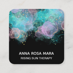 *~* AP46 Logo Pastel QR Gold Glitter Abstract Ink Square Business Card