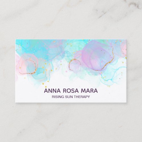  AP46 Pastel Gold Glitter Abstract Ink LOGO QR Business Card