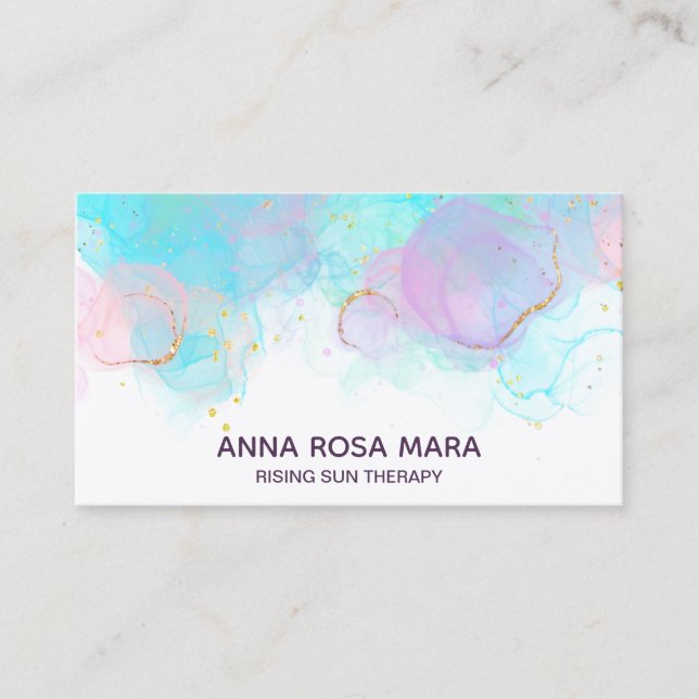 *~* AP46 Pastel Gold Glitter Abstract Ink LOGO QR Business Card (Front)