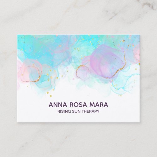 AP46 Pastel Gold Glitter Abstract Ink QR Logo Business Card
