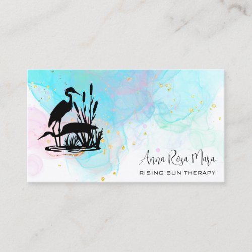  AP46 QR Ethereal Beach Marsh Elegant Herons Business Card