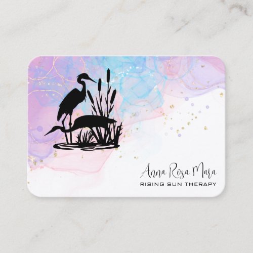  AP46 QR Ethereal Beach Marsh Heron Elegant Business Card