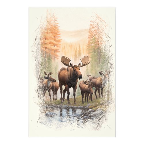  AP49 MOOSE HERD Forest STREAM Artsy Photo Print