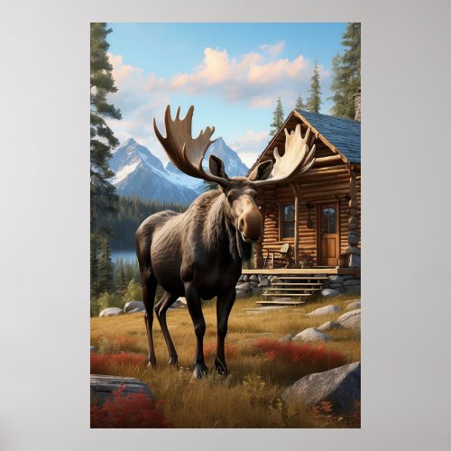  AP49 MOOSE Stream Nature  Cabin Forest  Poster