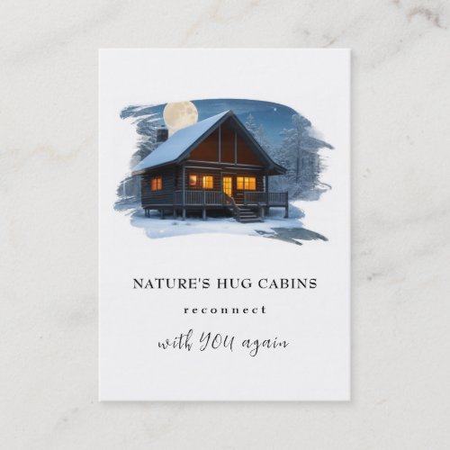  AP49  Rustic Cabin Cottage QR Snowy Moon Business Card