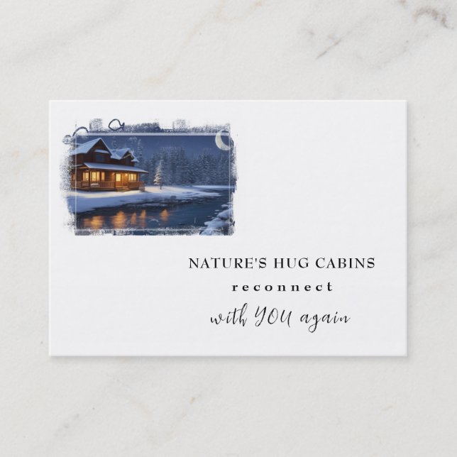 *~* AP49  Rustic Cabin QR Stream Snowy Night Business Card (Front)