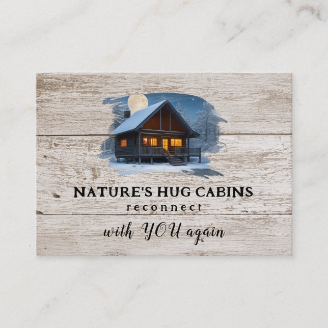 *~* AP49 Rustic Cabin QR Wood Planks Moon Business Card (Front)