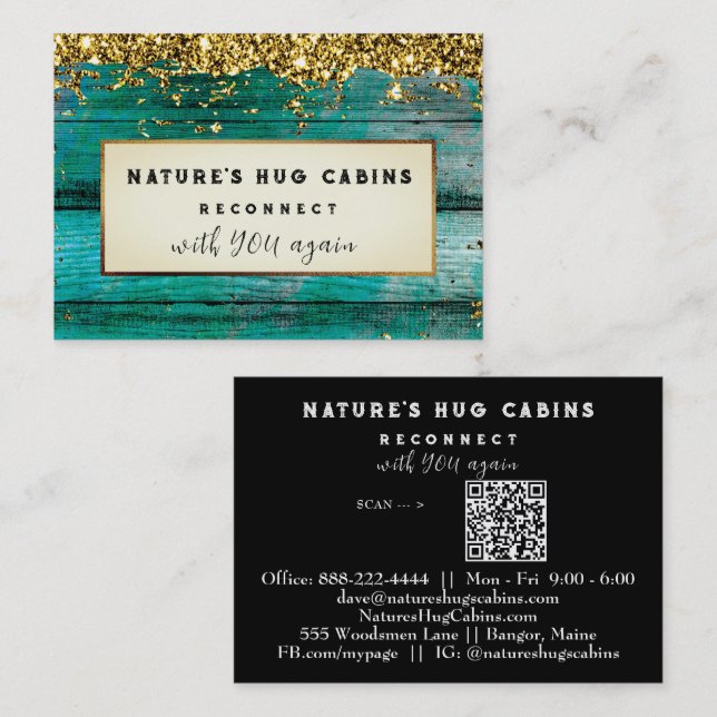 *~* AP49  Rustic Distressed Wood Glitter QR Business Card (Front/Back)