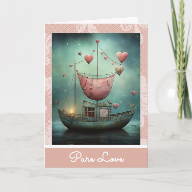 *~* AP51 28 Romantic Love Boat Hearts Valentine  Holiday Card (Front)