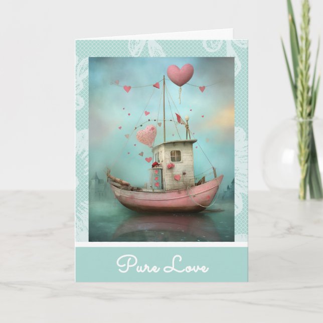 *~* AP51  2 Love Boat Hearts Romantic Valentine Holiday Card (Front)