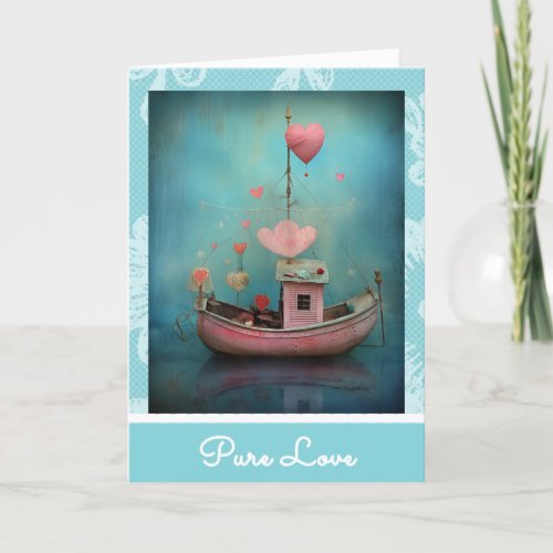 *~*  AP51 32  Love Boat Hearts Romantic Valentine Holiday Card