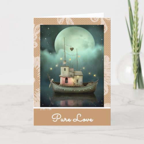 *~* AP51 35 Romantic House Boat Hearts Valentine Holiday Card