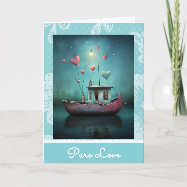 *~*  AP51 8  Love Boat Hearts Romantic Valentine Holiday Card (Front)
