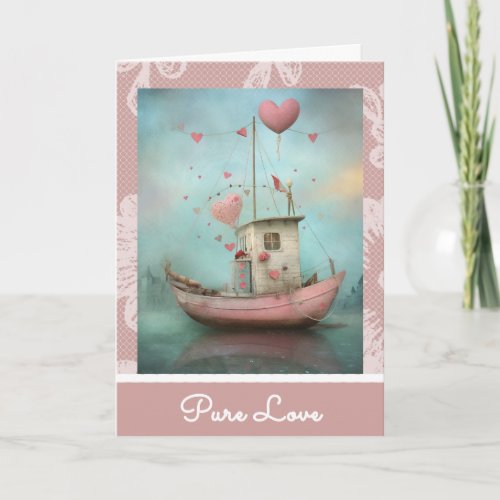 *~* AP51  Love Boat Hearts 2 Romantic Valentine Holiday Card