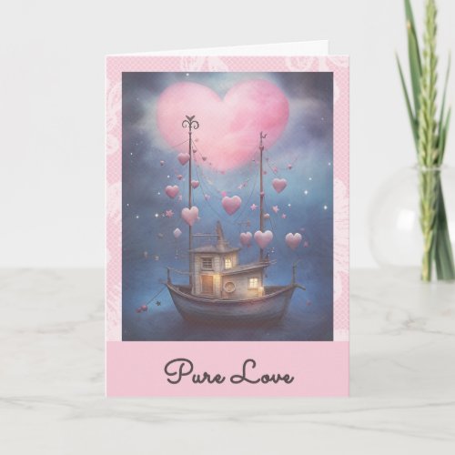 *~* AP51 Romantic Boat Hearts Valentine Serene 29 Holiday Card