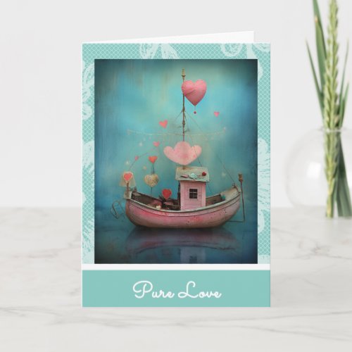 *~* AP51 Romantic Boat Hearts Valentine Serene 32 Holiday Card