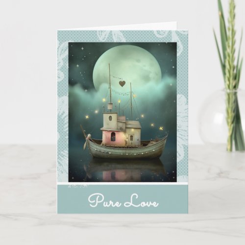 *~* AP51 Romantic House Boat Hearts Valentine 35 Holiday Card