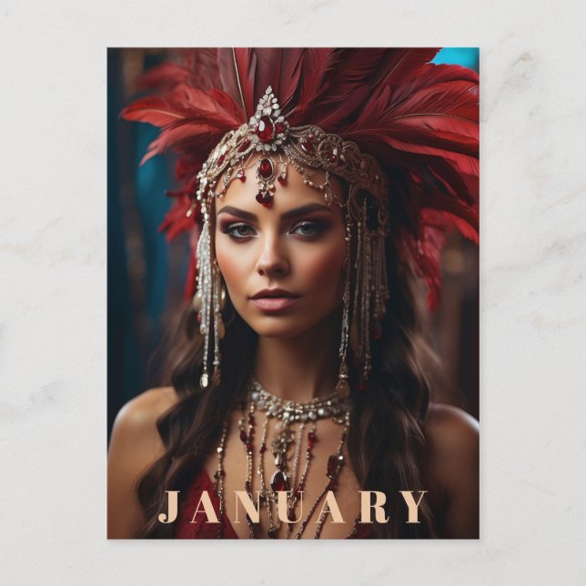 *~* AP53  Boho JANUARY Headdress GARNET  Postcard (Front)