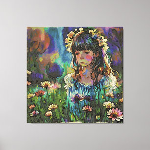 *~ AP56 Wild Flower Field Girl Art Painting Canvas Print