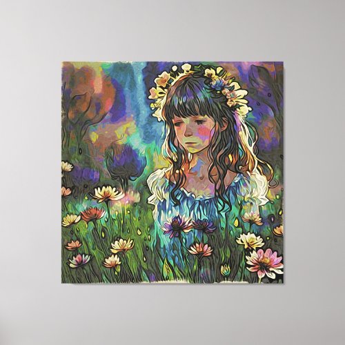   AP56 Wild Flower Field Girl Art Painting Canvas Print