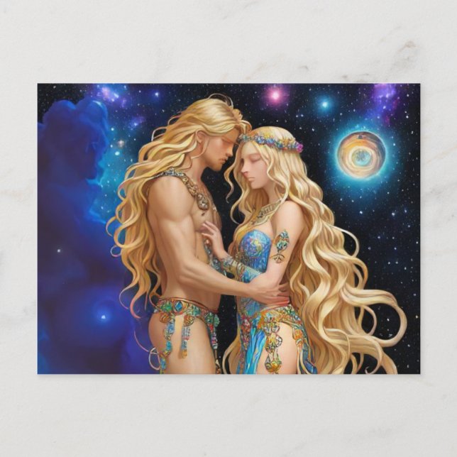 *~* AP58 Cosmic Women Fantasy Romantic Galaxy Holiday Postcard (Front)
