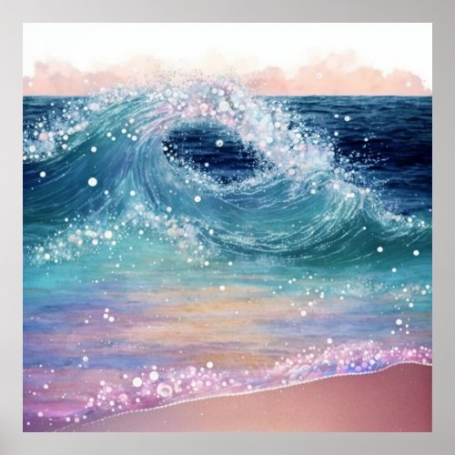  AP60 Coastal Sea Ocean Wave Sand Beach Glitter Poster