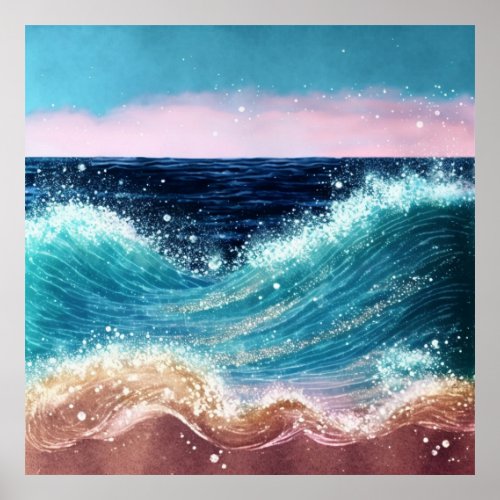  AP60 Sea Sparkle Beach Coastal Ocean Wave Sand Poster