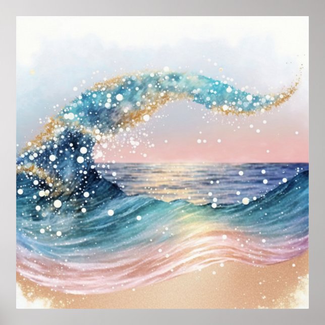 *~* AP60 Sea Sparkly Sand Beach Coastal Ocean Wave Poster (Front)