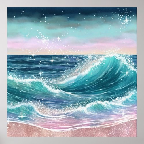  AP60 Sparkle Coastal Ocean Beach Wave Sand Sea Poster