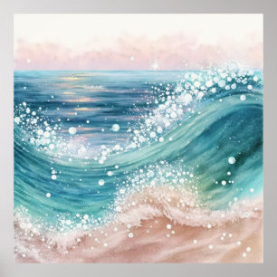 *~* AP60 Sparkle Sand Coastal Ocean Sea Beach Wave Poster