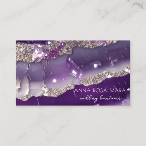  AP66 Glam QR Agate Purple Silver Glitter Luxe Business Card