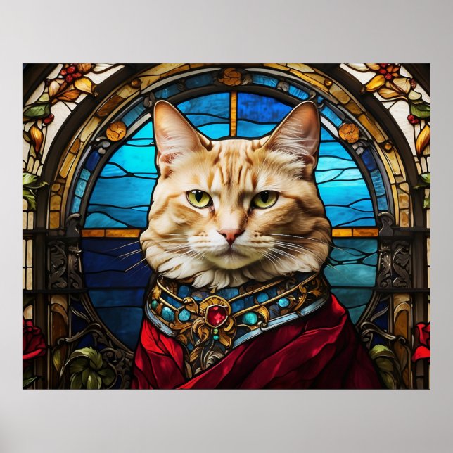 *~* AP68 5:4 Cat Feline Watercolor Stained Glass Poster (Front)