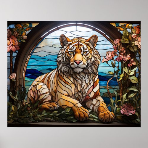  AP68 54 Vibrant Feline TIGER Stained Glass Poster