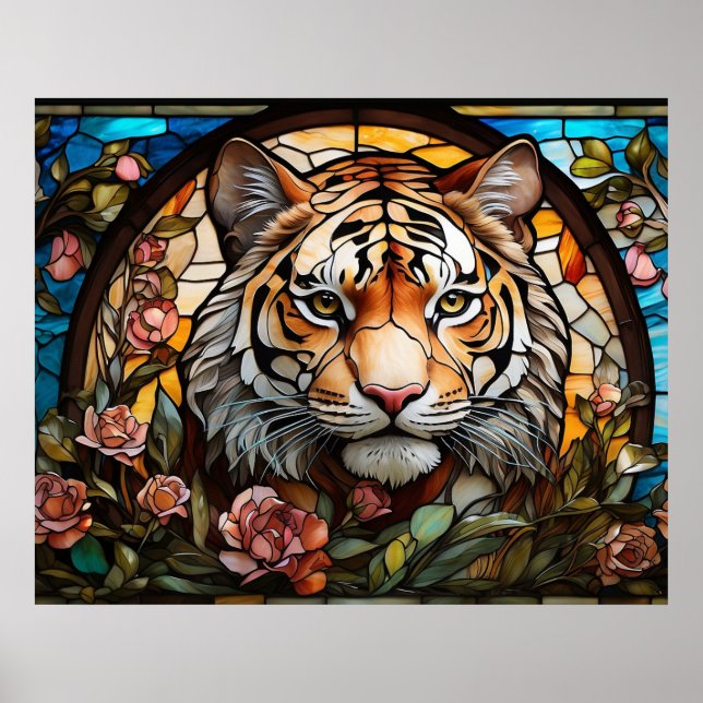 *~* AP68 Fantasy 5:4 TIGER Stained Glass Colorful Poster (Front)